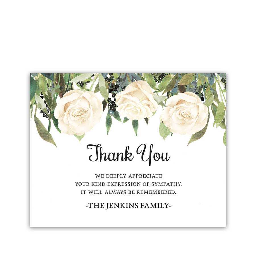 White Roses Funeral Thank You Card For Guests Custom With Sympathy Thank You Card Template