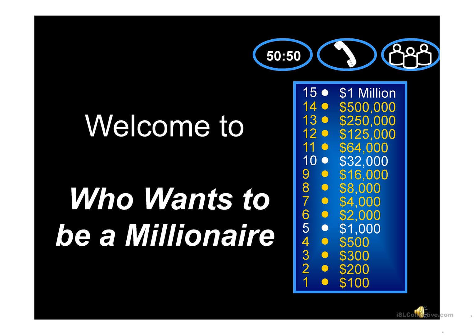 Who Wants To Be A Millionaire – English Esl Powerpoints Regarding Who Wants To Be A Millionaire Powerpoint Template