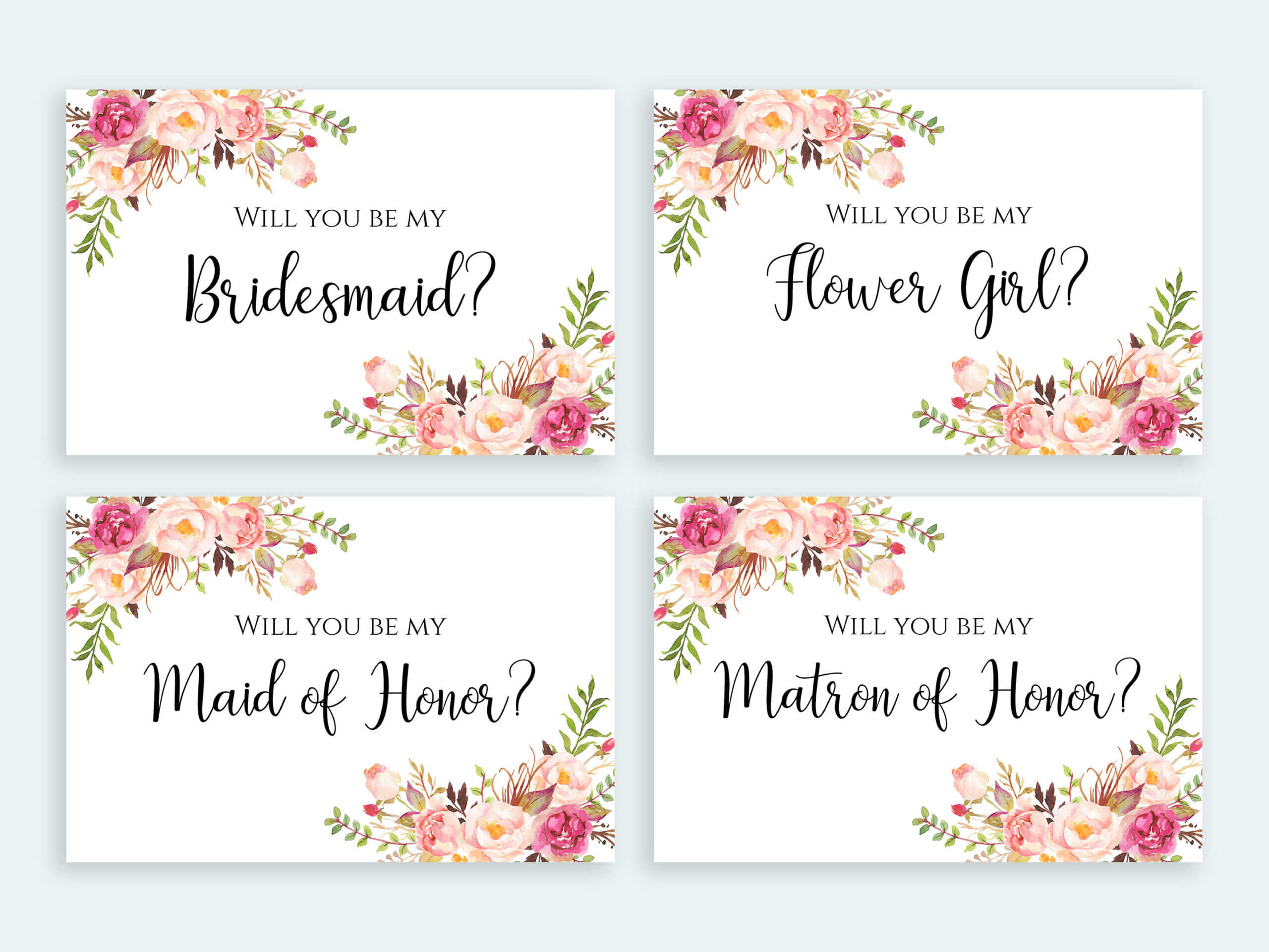 Will You Be My Bridesmaid Card Printable Set Floral Cards Multipack Flower  Girl Invitation Pack Digital Download Pdf Jpeg Template Print Within Will You Be My Bridesmaid Card Template