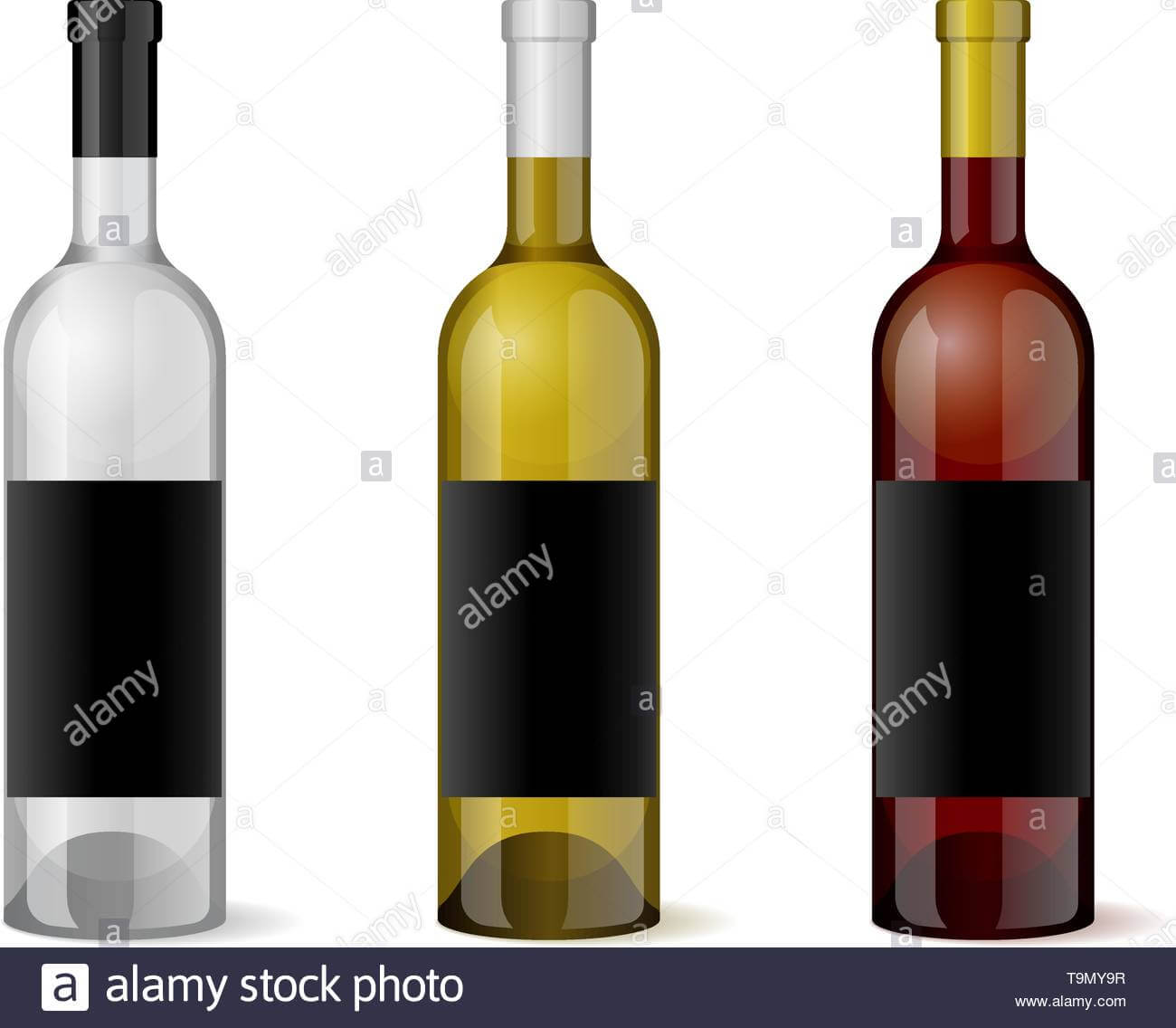 Wine Realistic 3D Bottle With Blank Black Label Template Set Throughout Blank Wine Label Template
