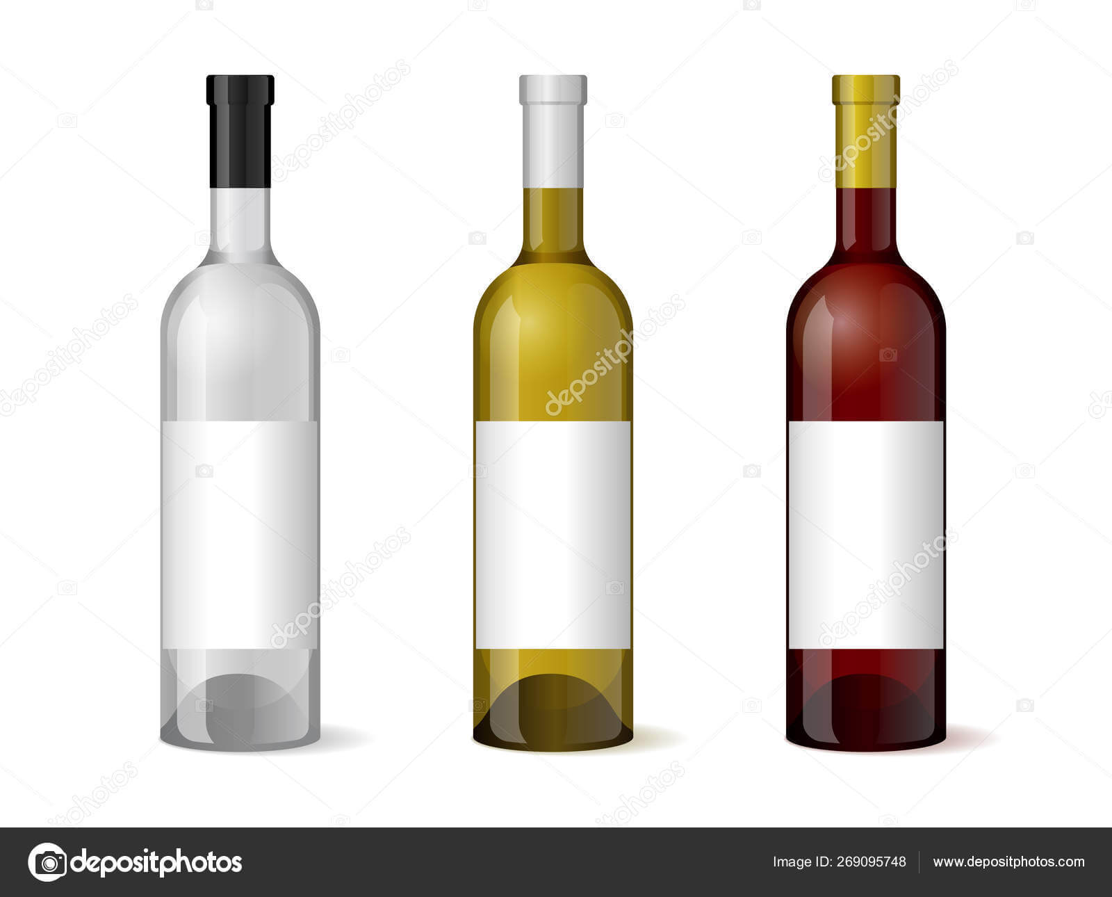 Wine Realistic 3D Bottle With Blank White Label Template Set Pertaining To Blank Wine Label Template
