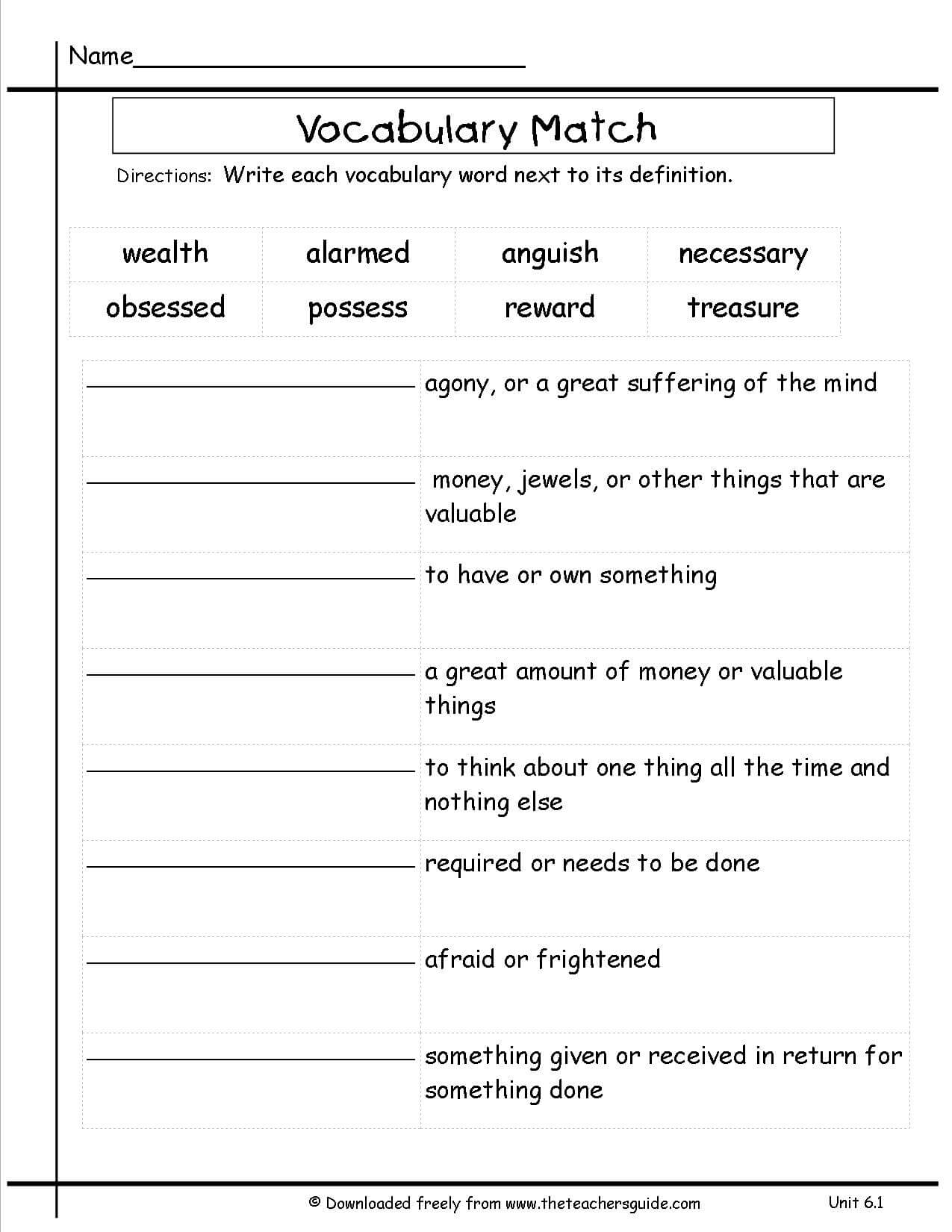 Wonders Third Grade Unit Six Week One Printouts Regarding Vocabulary Words Worksheet Template
