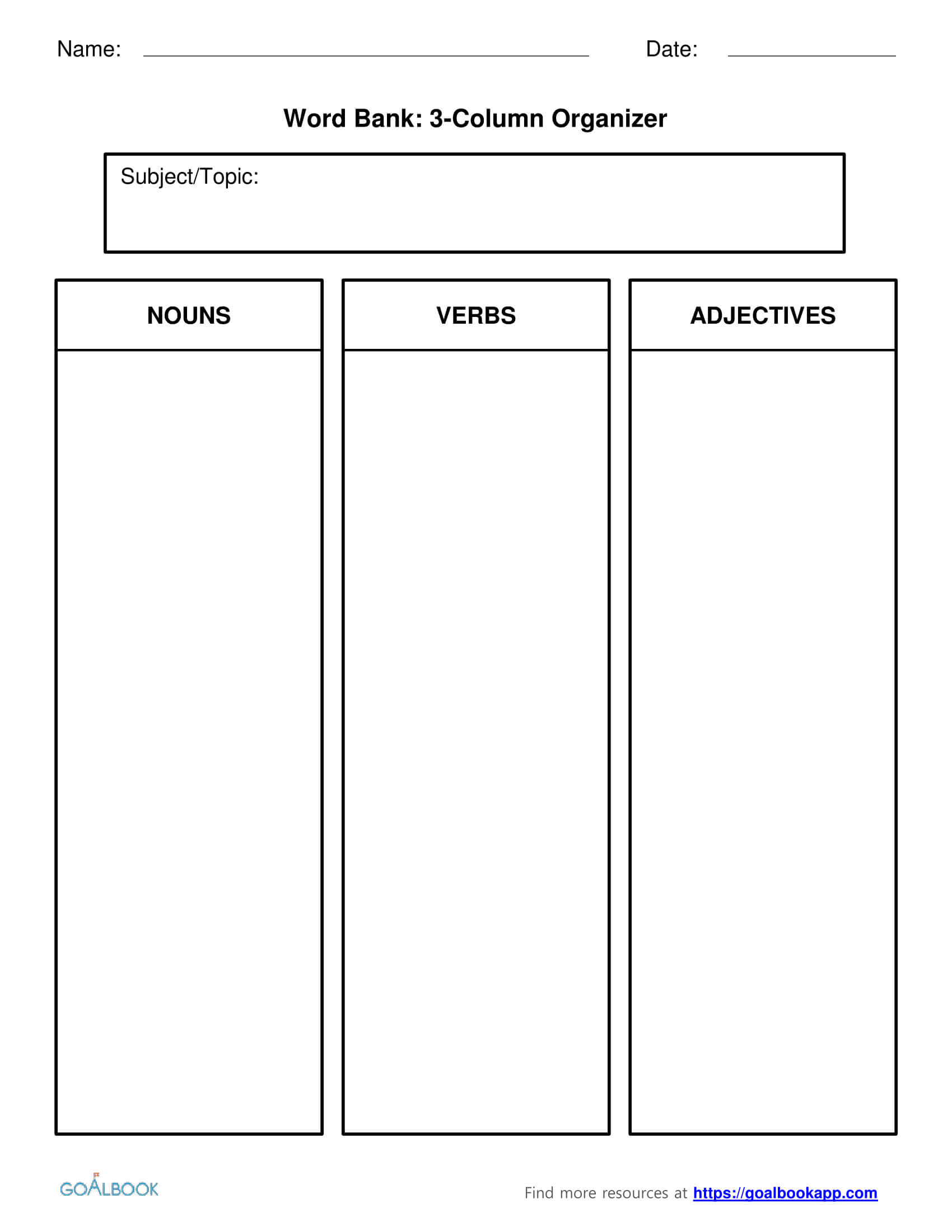 Word Bank | Udl Strategies - Goalbook Toolkit Pertaining To 3 Column Word Template