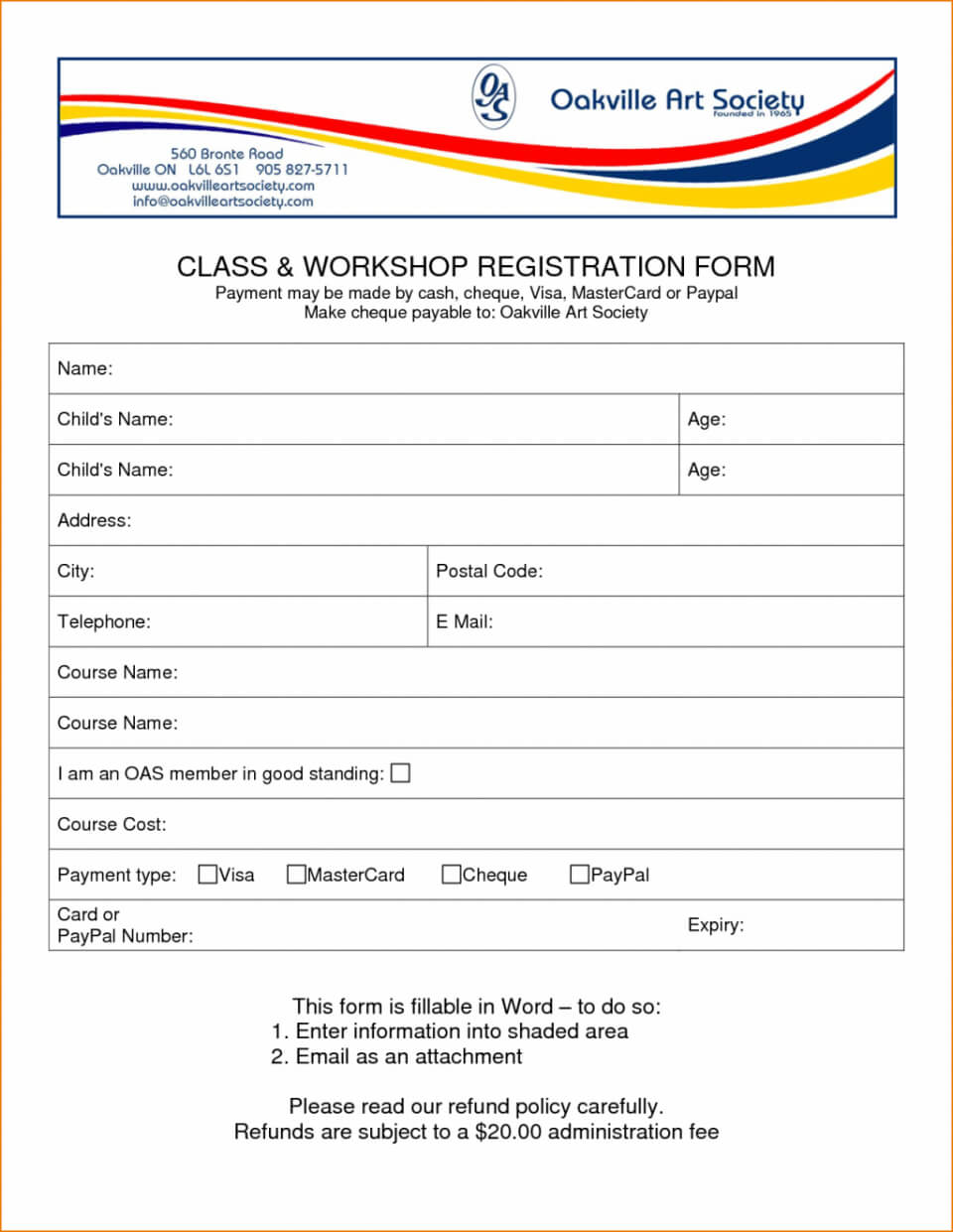 Word Form Sample Inside Registration Form Template Word Free